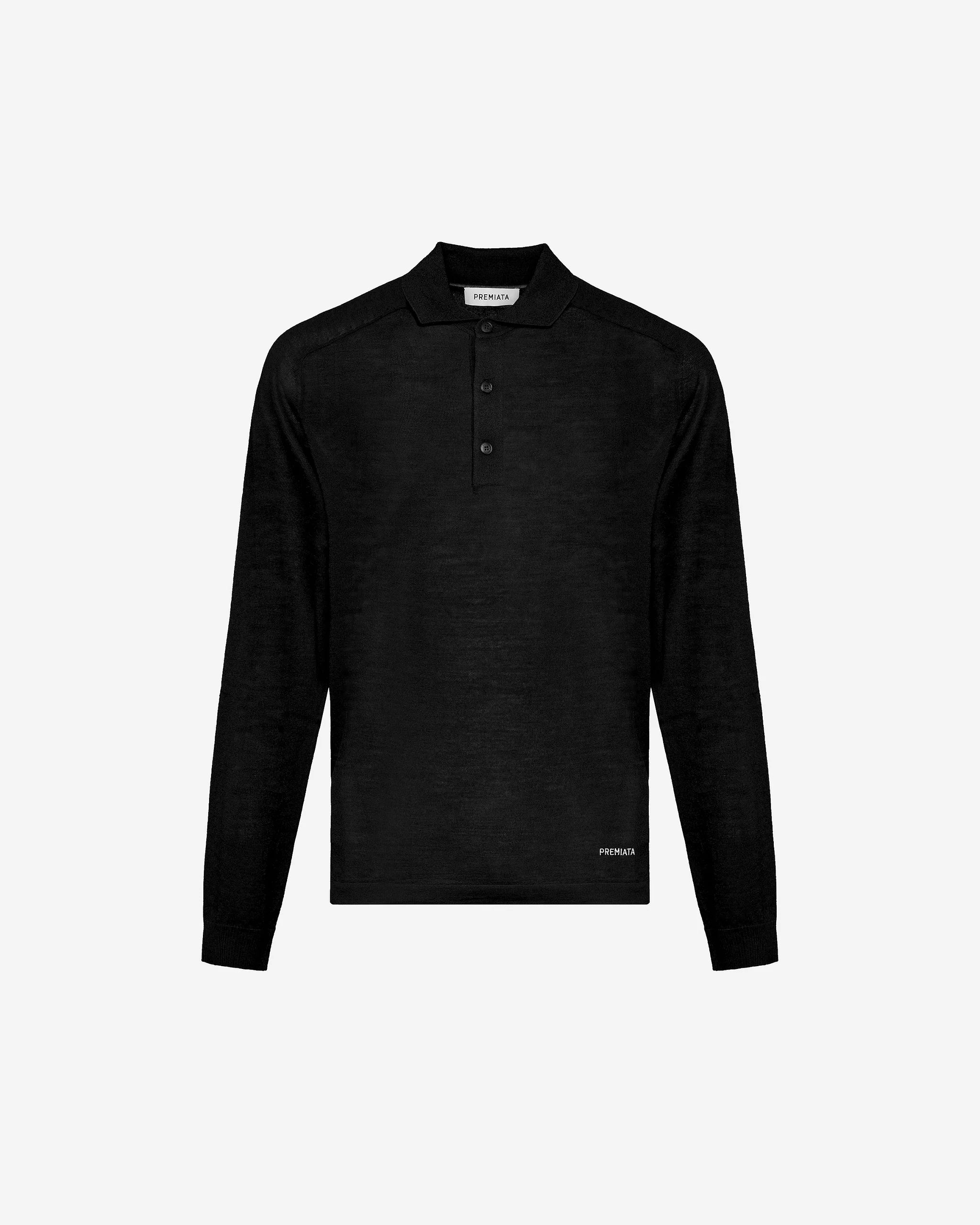Wool and silk long sleeve polo shirt black – Premiata.us