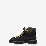 Cloth Lace-Up Ankle Boots Black