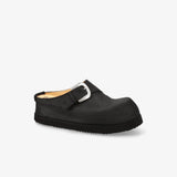 Black Suede Clog with Buckle