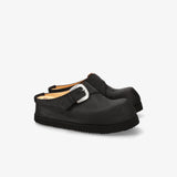 Black Suede Clog with Buckle