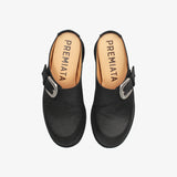 Black Suede Clog with Buckle