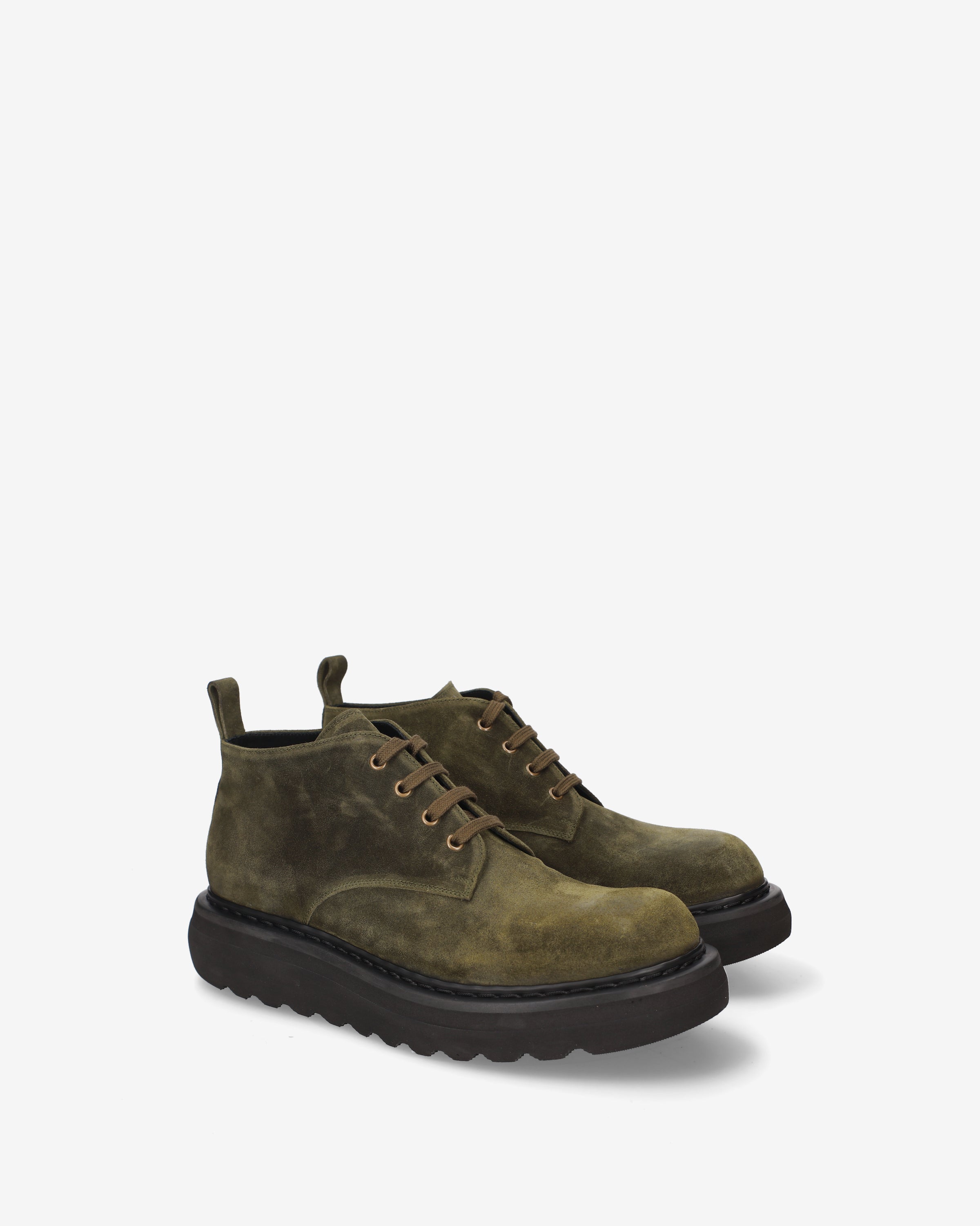 Platform Lace-Up Ankle Boots Olive