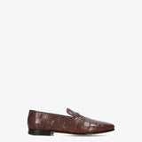 Brown Leather Loafers with a Woven Design