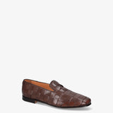 Brown Leather Loafers with a Woven Design