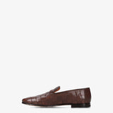 Brown Leather Loafers with a Woven Design
