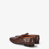 Brown Leather Loafers with a Woven Design