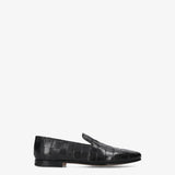 Black Leather Loafers with a Woven Design