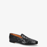 Black Leather Loafers with a Woven Design