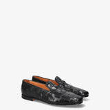 Black Leather Loafers with a Woven Design