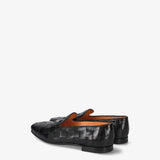 Black Leather Loafers with a Woven Design