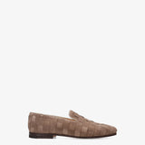 Beige Suede Loafers with a Woven Design