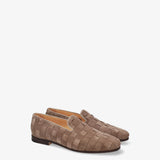 Beige Suede Loafers with a Woven Design