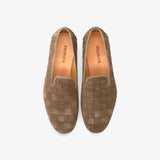 Beige Suede Loafers with a Woven Design