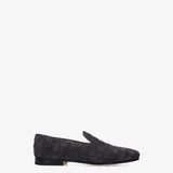 Black Suede Loafers with a Woven Design