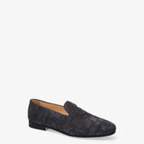 Black Suede Loafers with a Woven Design