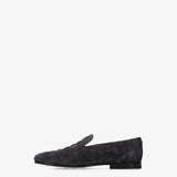 Black Suede Loafers with a Woven Design