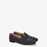 Black Suede Loafers with a Woven Design