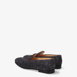 Black Suede Loafers with a Woven Design