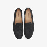 Black Suede Loafers with a Woven Design