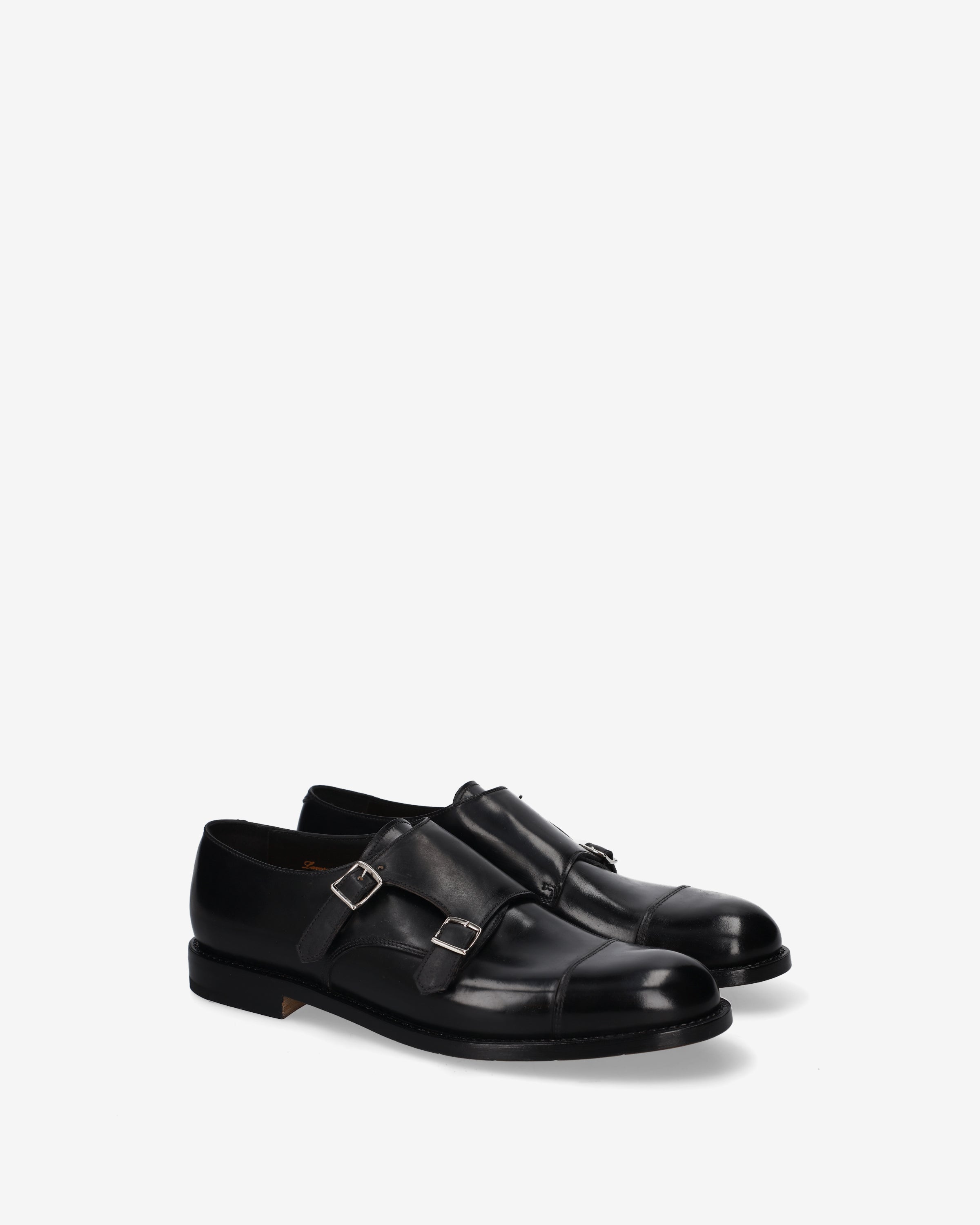 Cap-Toe Double Monk Strap Shoes Black - Premiata