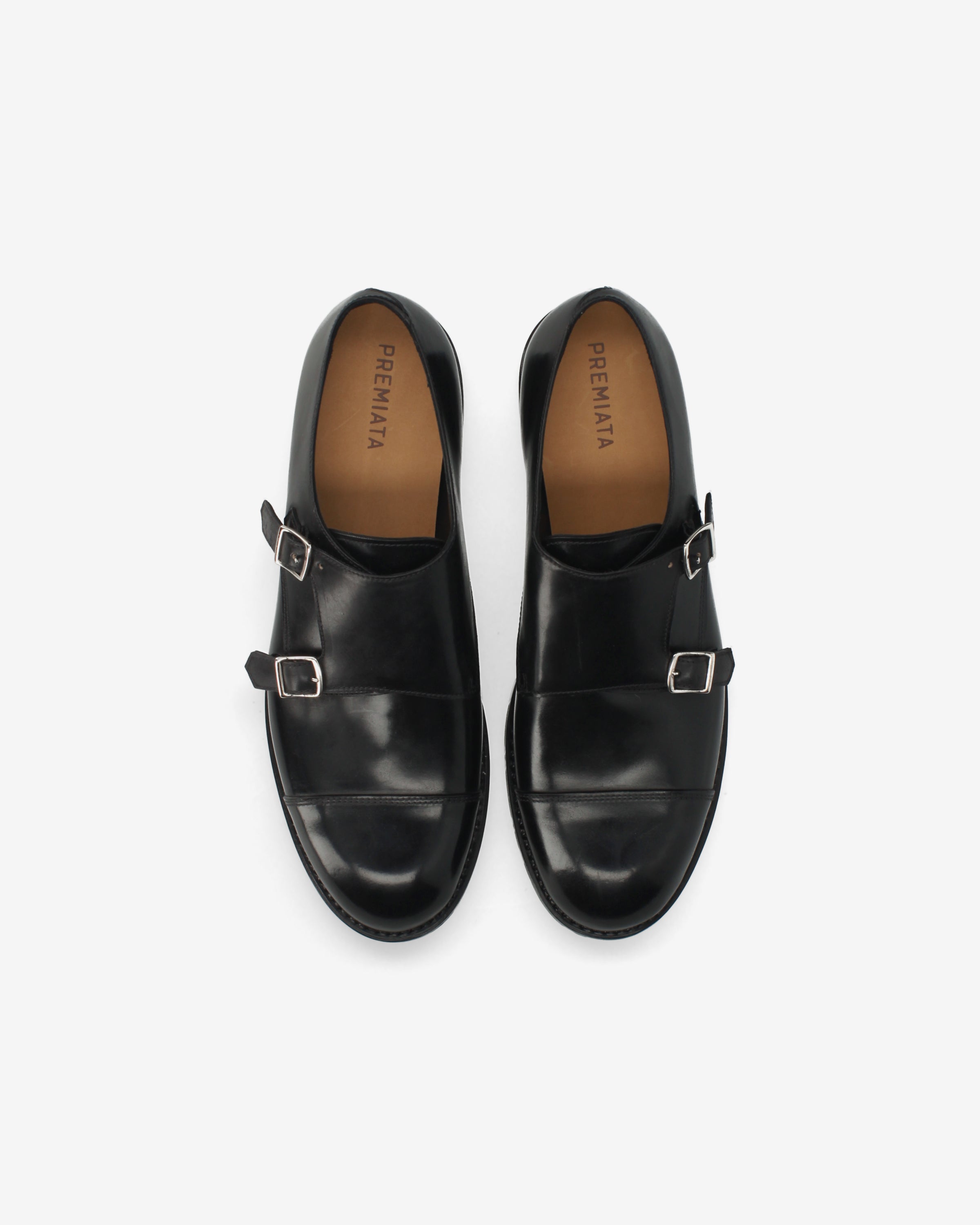 Cap-Toe Double Monk Strap Shoes Black - Premiata