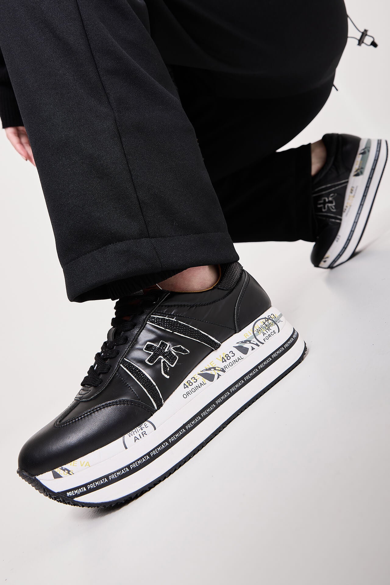Beth Premiata Women s Retro Black Leather Platform Sneaker