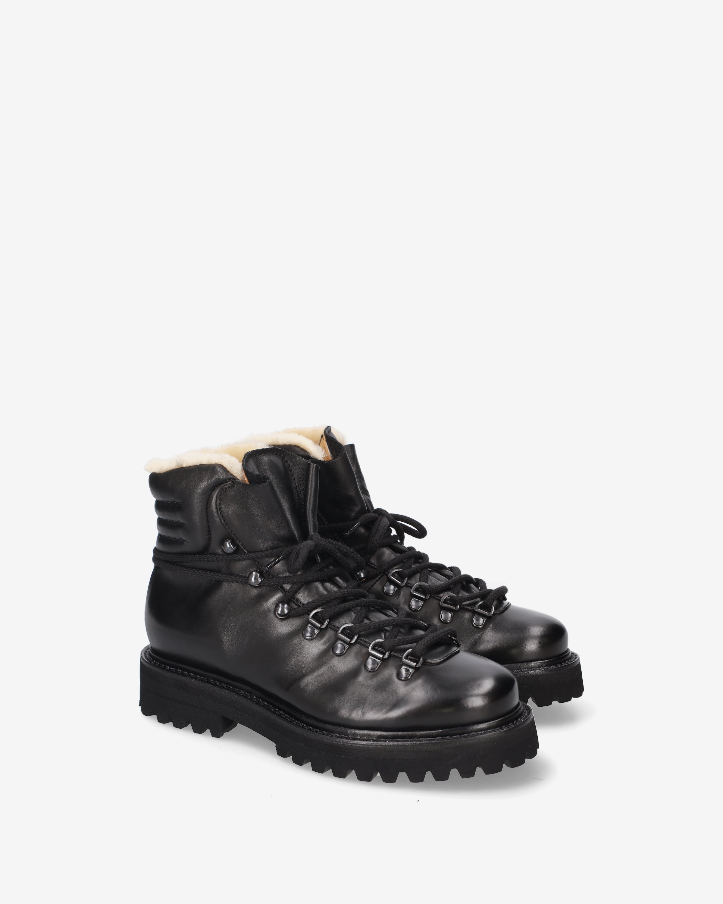 Shearling-Lined Leather Combat Boots Black - Premiata