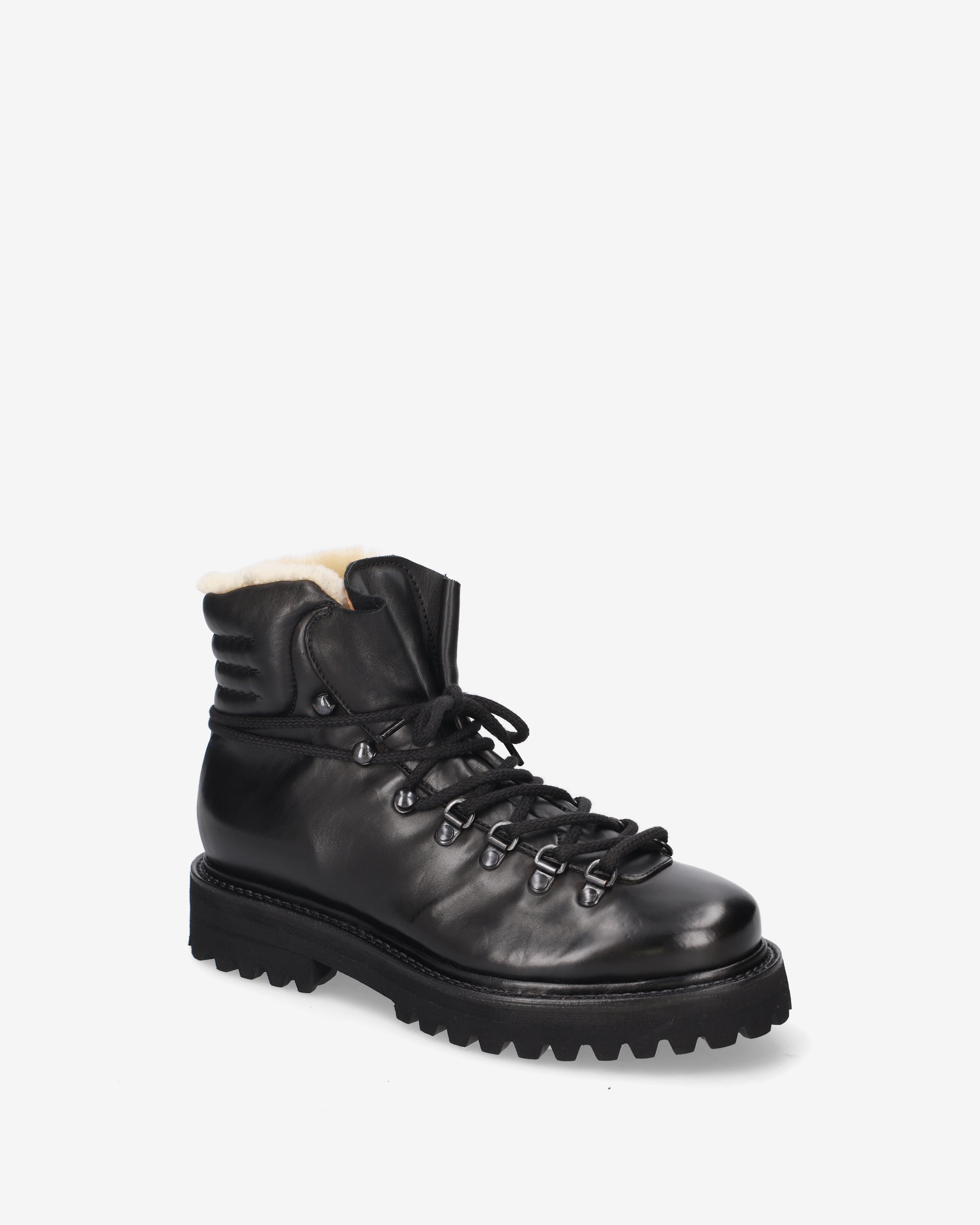 Shearling-Lined Leather Combat Boots Black - Premiata