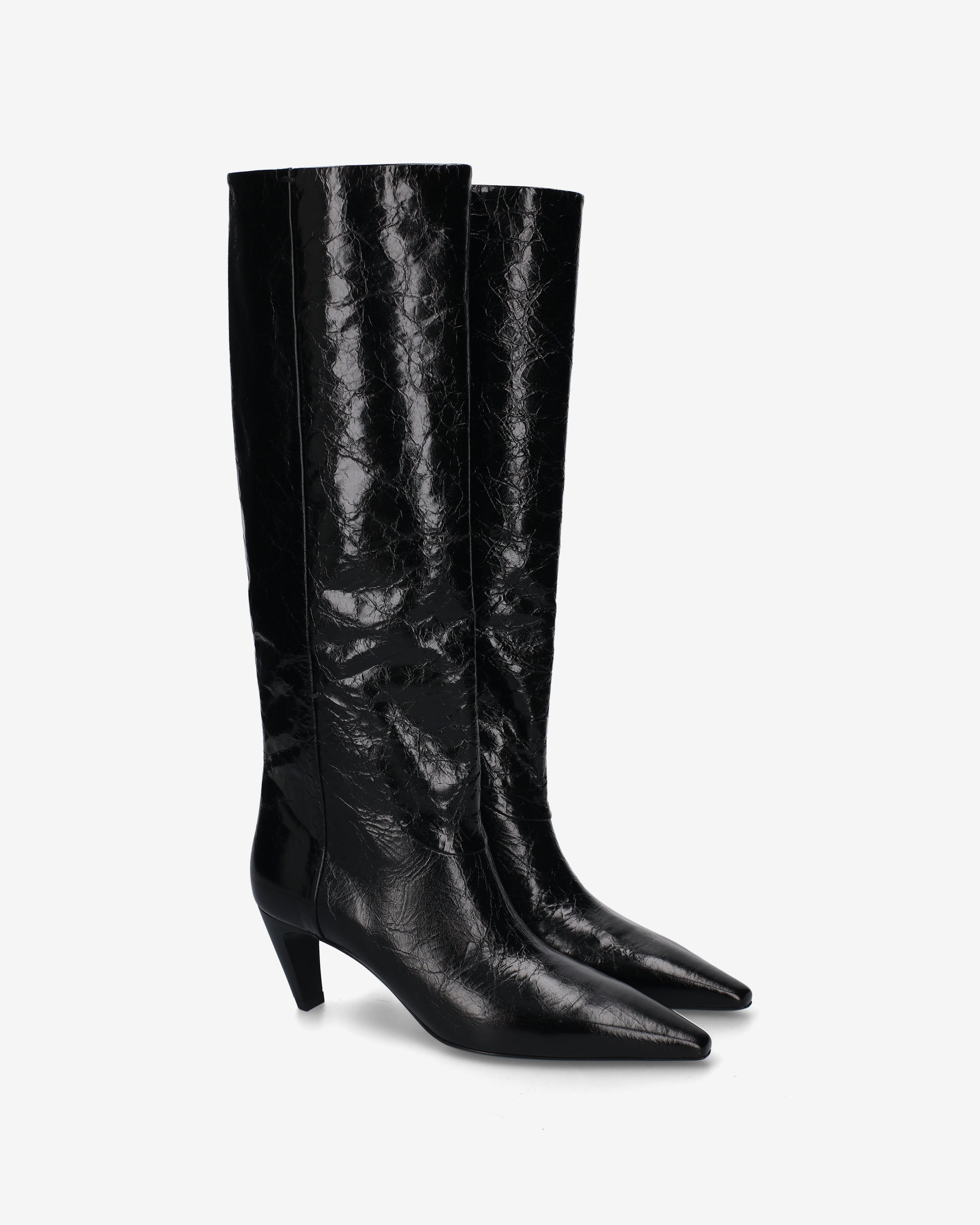 Glossy Tex Leather Slouch Boots Black - Premiata