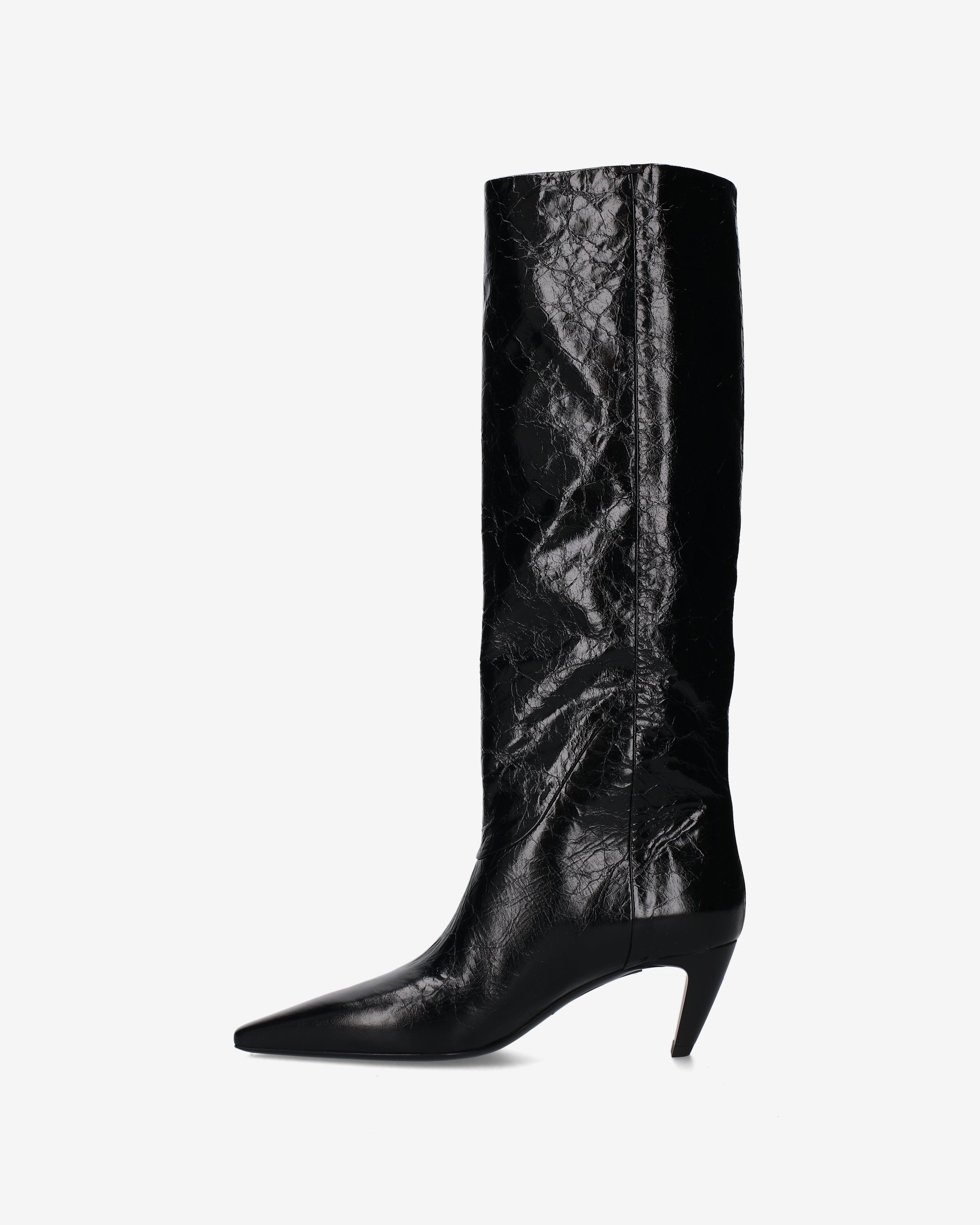 Glossy Tex Leather Slouch Boots Black - Premiata