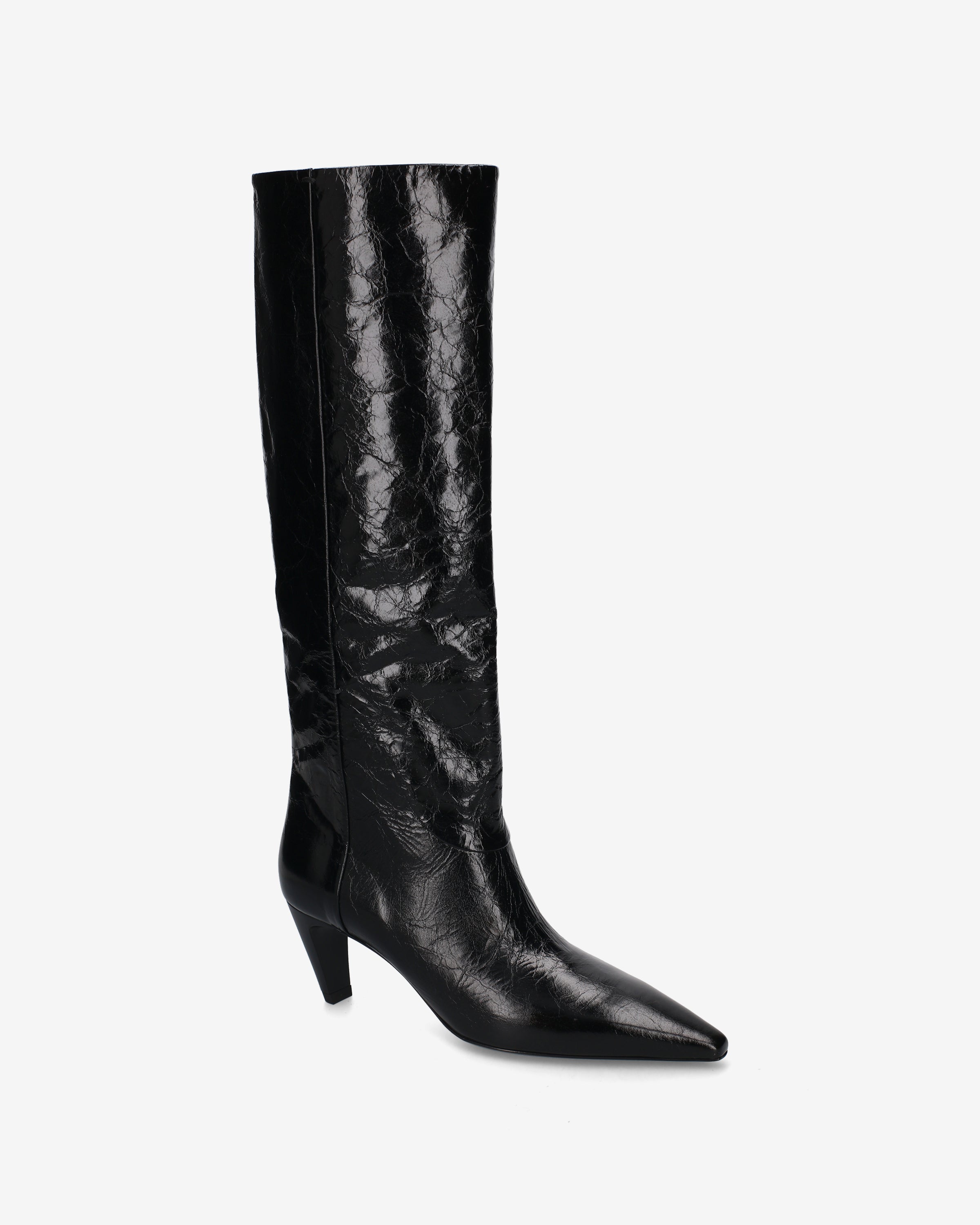 Glossy Tex Leather Slouch Boots Black - Premiata