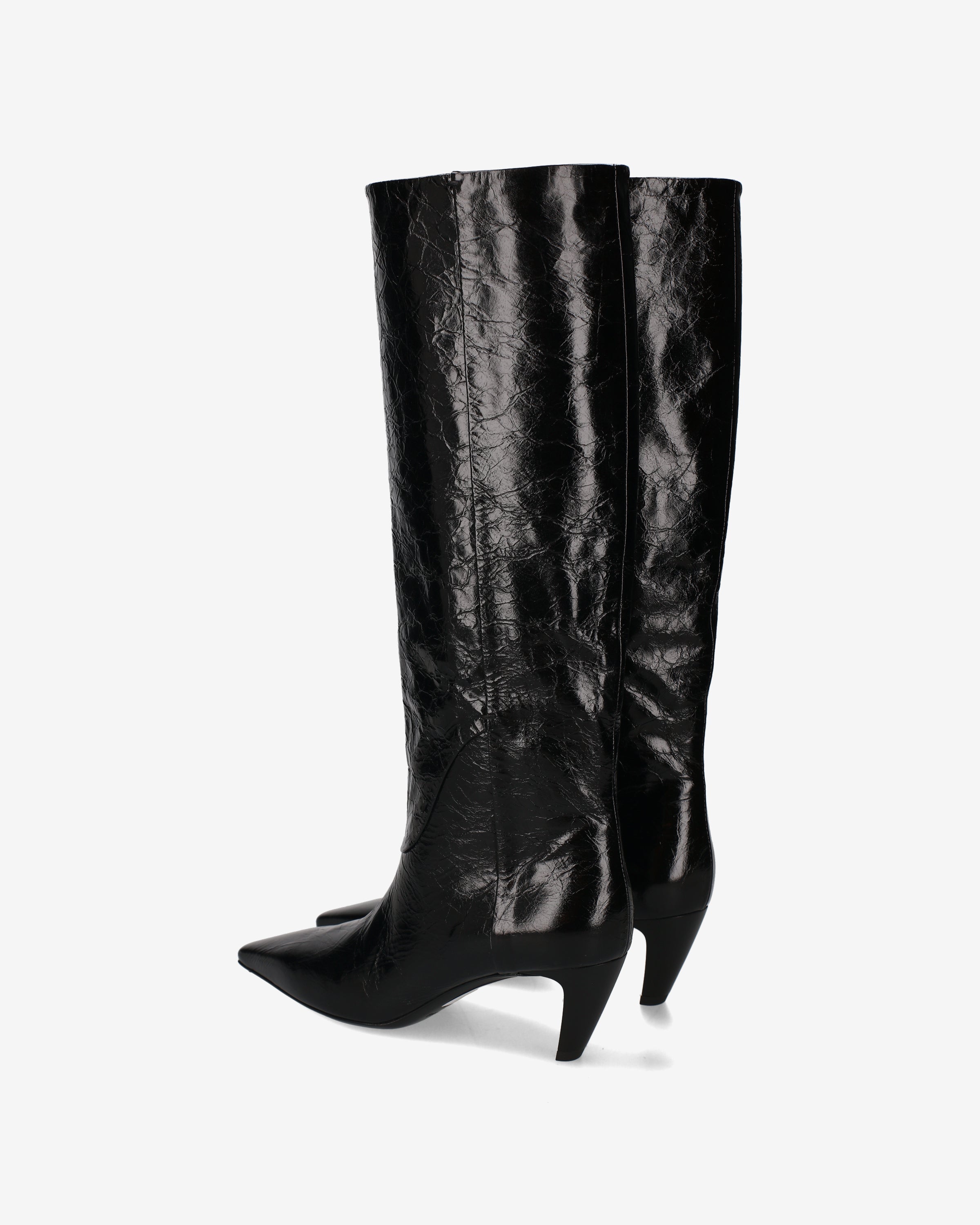 Glossy Tex Leather Slouch Boots Black - Premiata