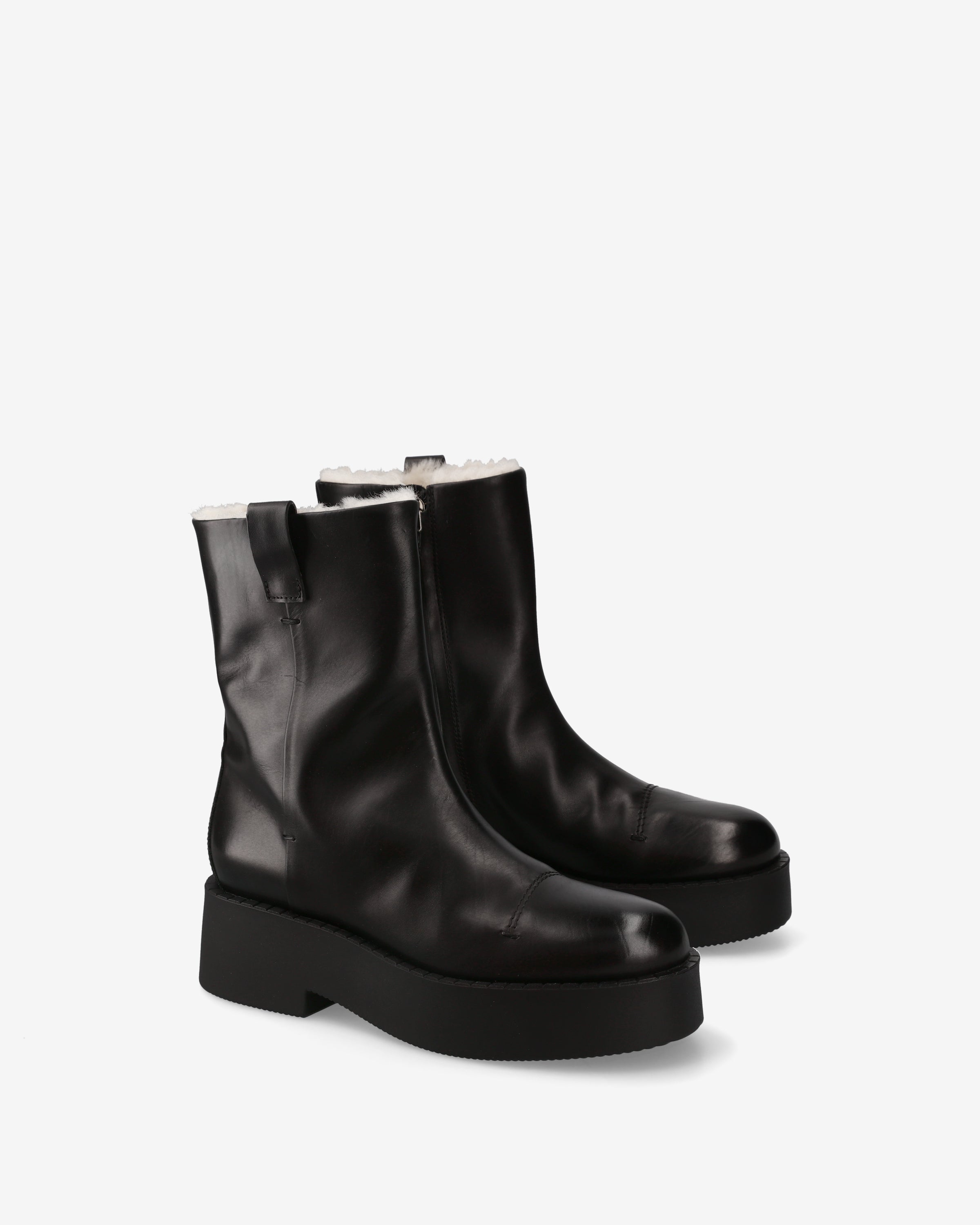 Platform Leather Ankle Boots Black