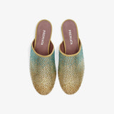 Leather clogs with pink gradient rhinestones