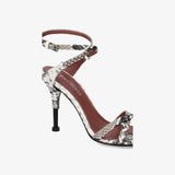 Python print leather heeled sandals