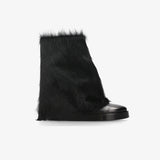 Black Leather and Fur Ankle Boots