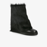 Black Leather and Fur Ankle Boots