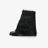 Black Leather and Fur Ankle Boots