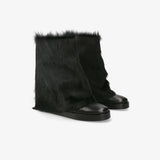 Black Leather and Fur Ankle Boots