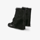Black Leather and Fur Ankle Boots