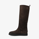 Brown Leather Flat Boot M7103A