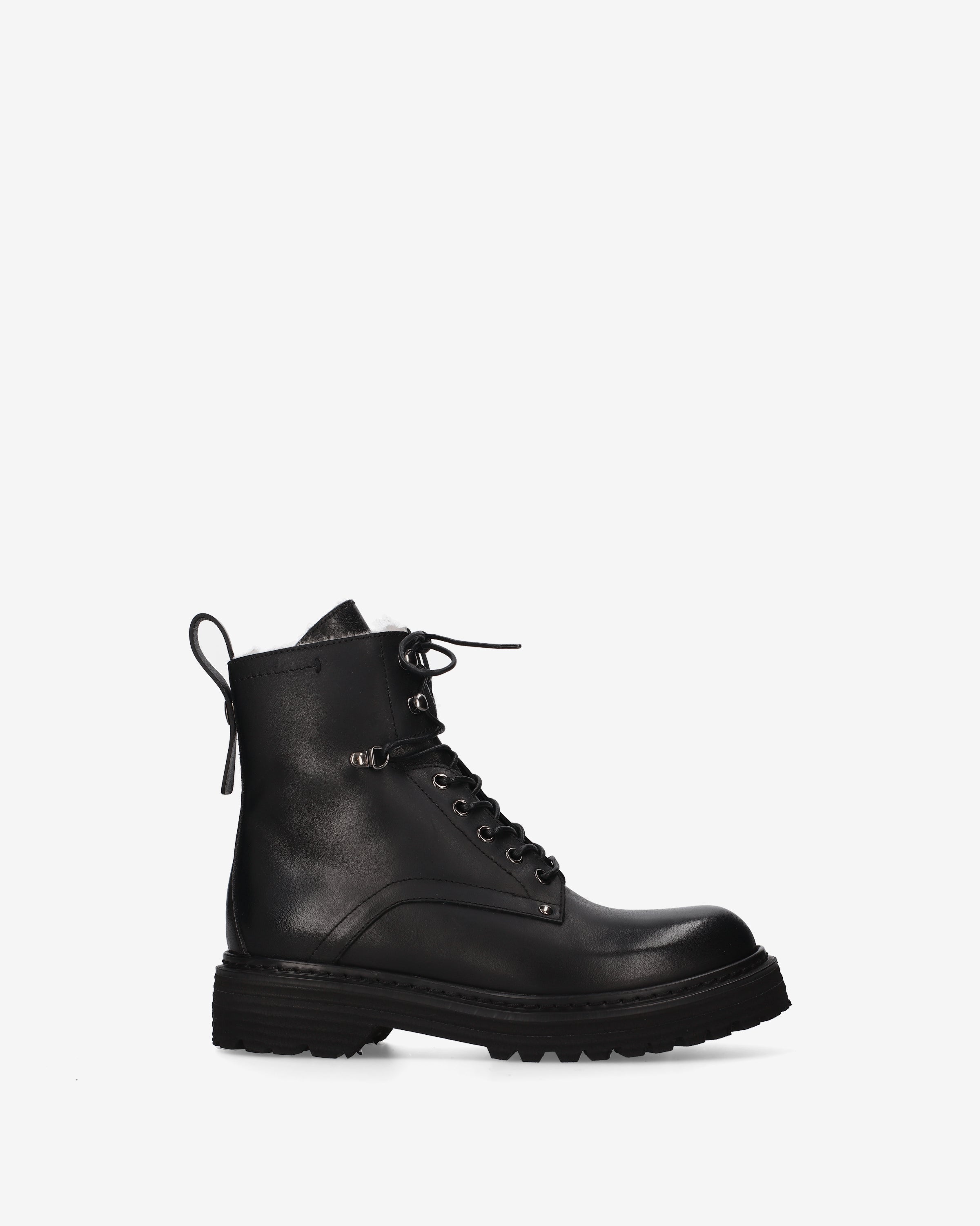 Shearling-Lined Leather Combat Boots Black Fat - Premiata