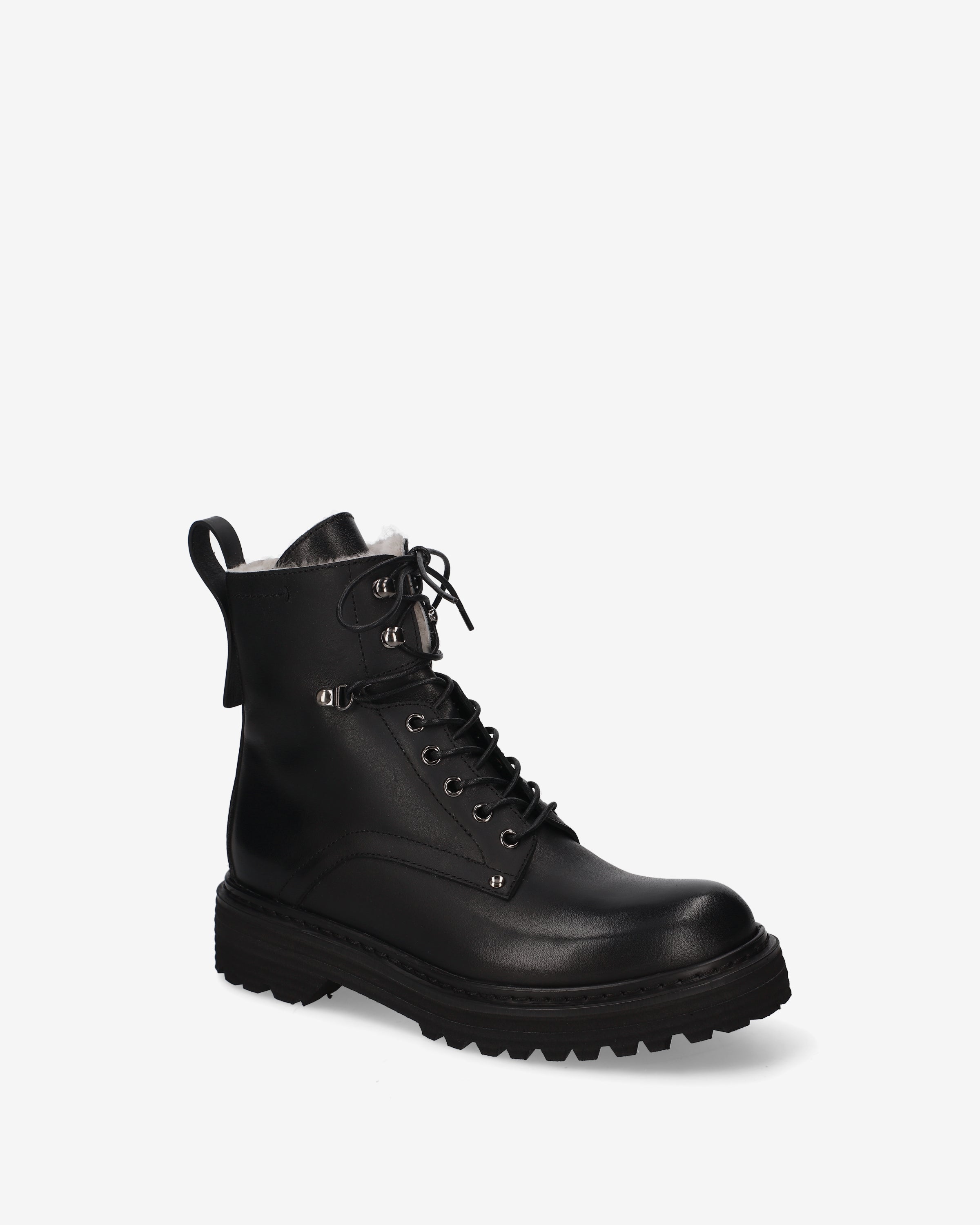 Shearling-Lined Leather Combat Boots Black Fat - Premiata