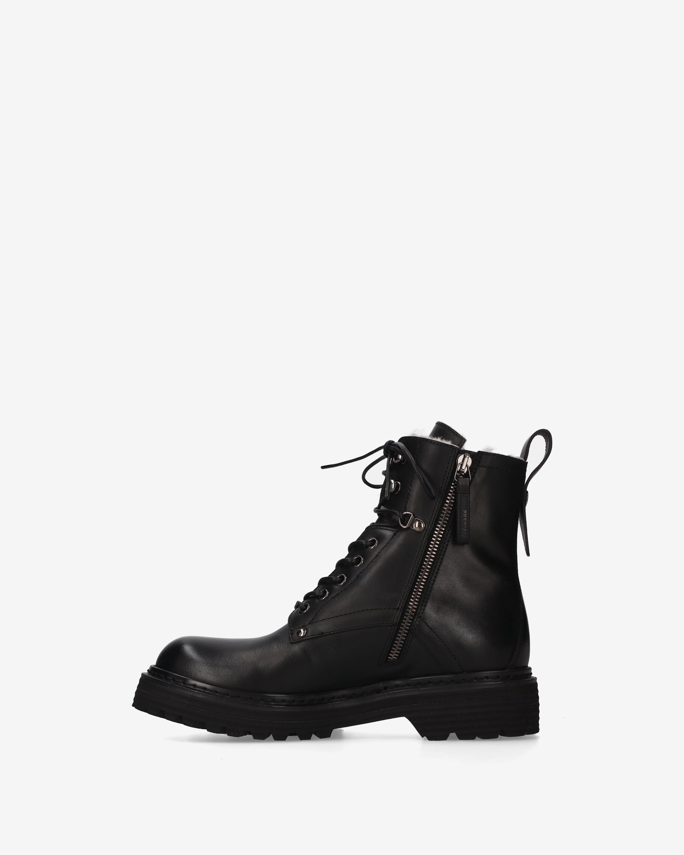 Shearling-Lined Leather Combat Boots Black Fat - Premiata