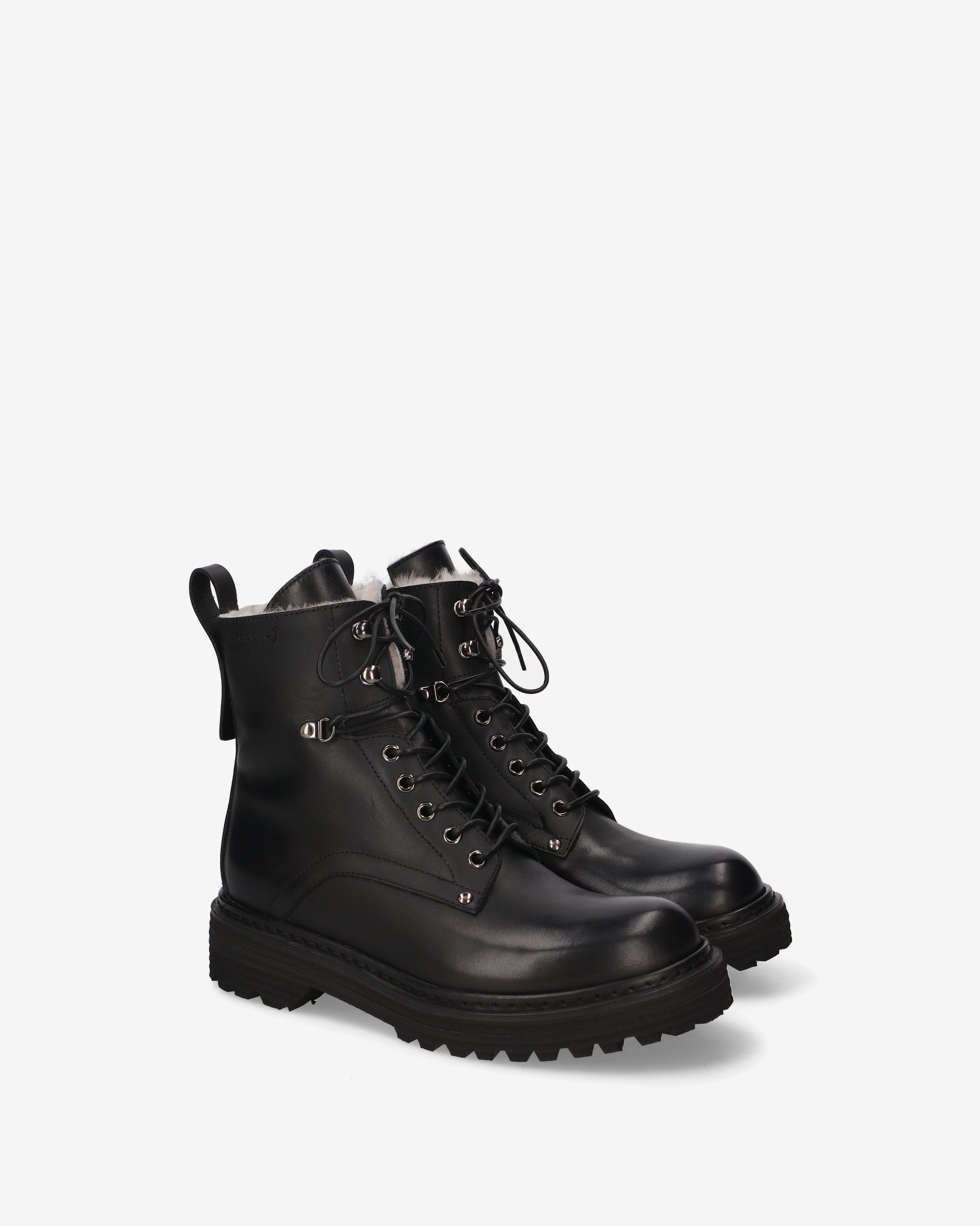 Shearling-Lined Leather Combat Boots Black Fat - Premiata