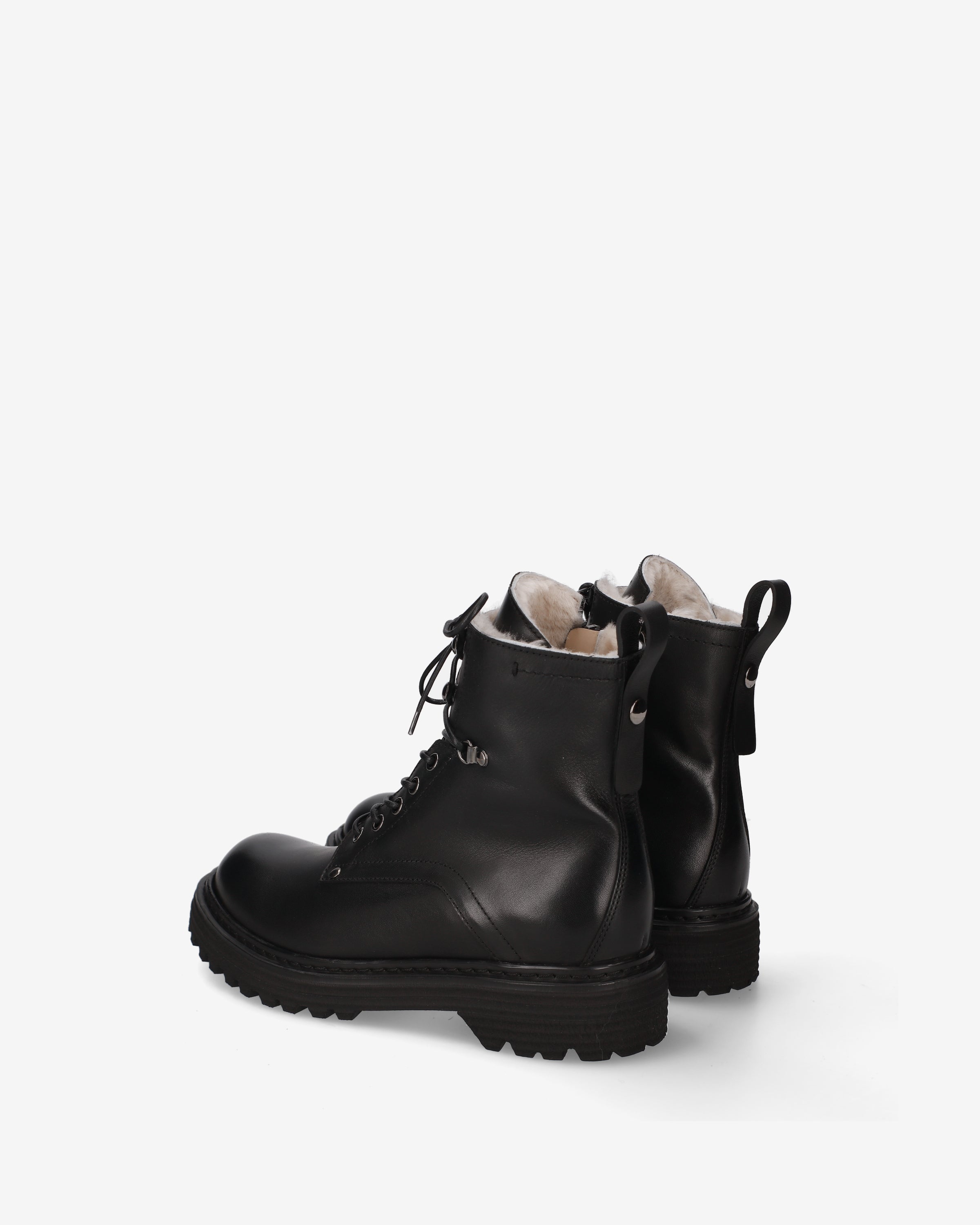 Shearling-Lined Leather Combat Boots Black Fat - Premiata