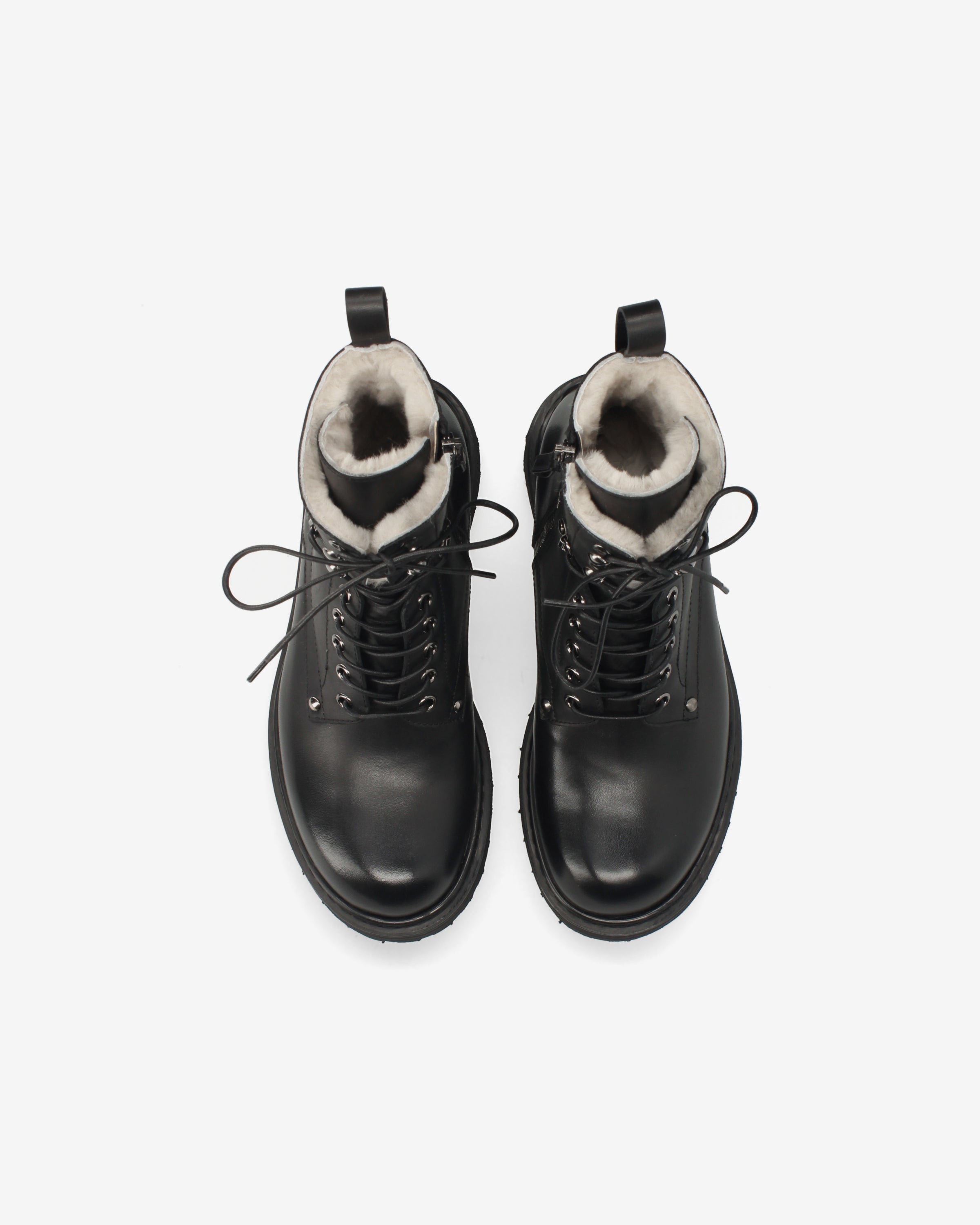 Shearling-Lined Leather Combat Boots Black Fat - Premiata