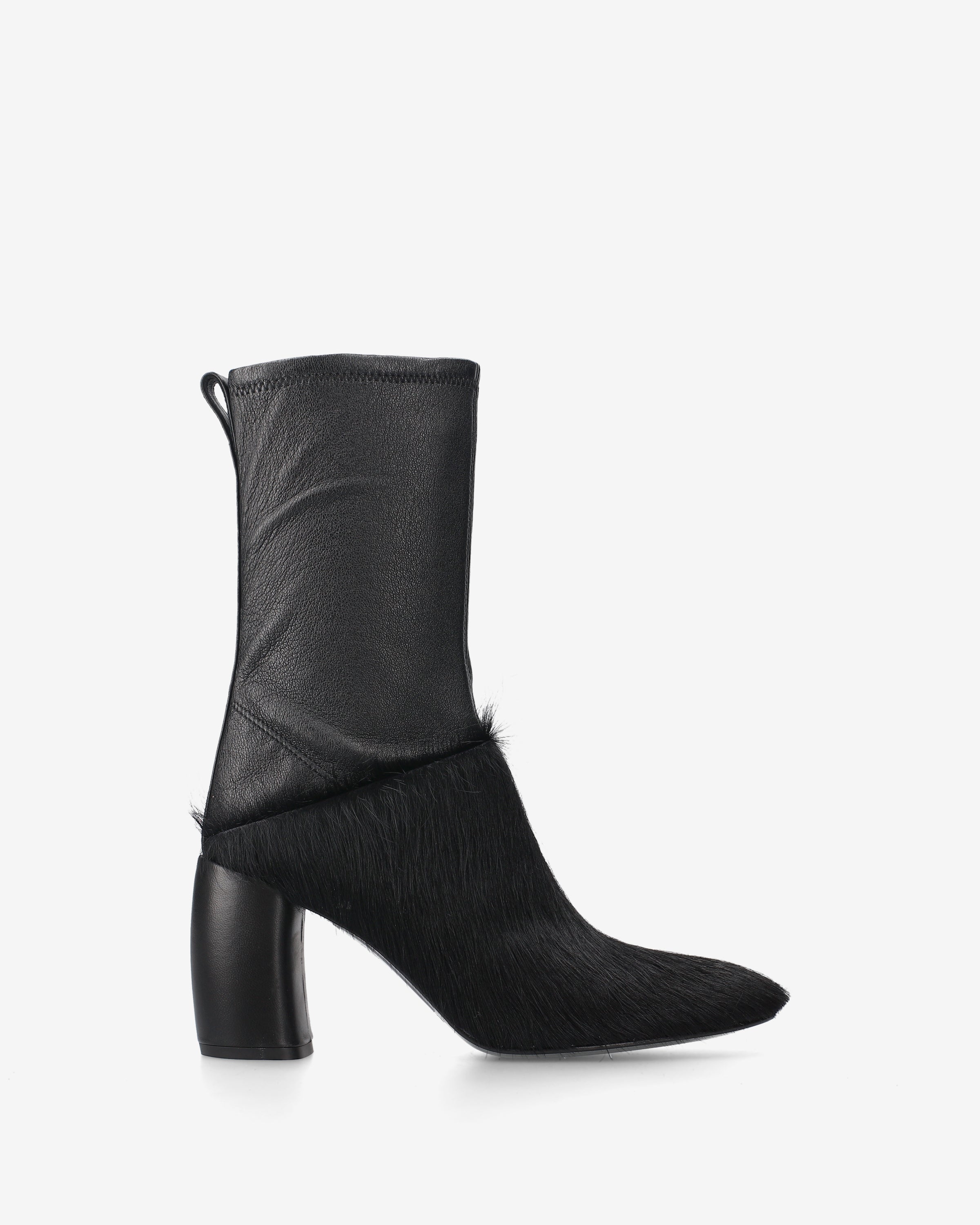 Leather and Pony Hair Ankle Boots Black
