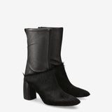 Leather and Pony Hair Ankle Boots Black