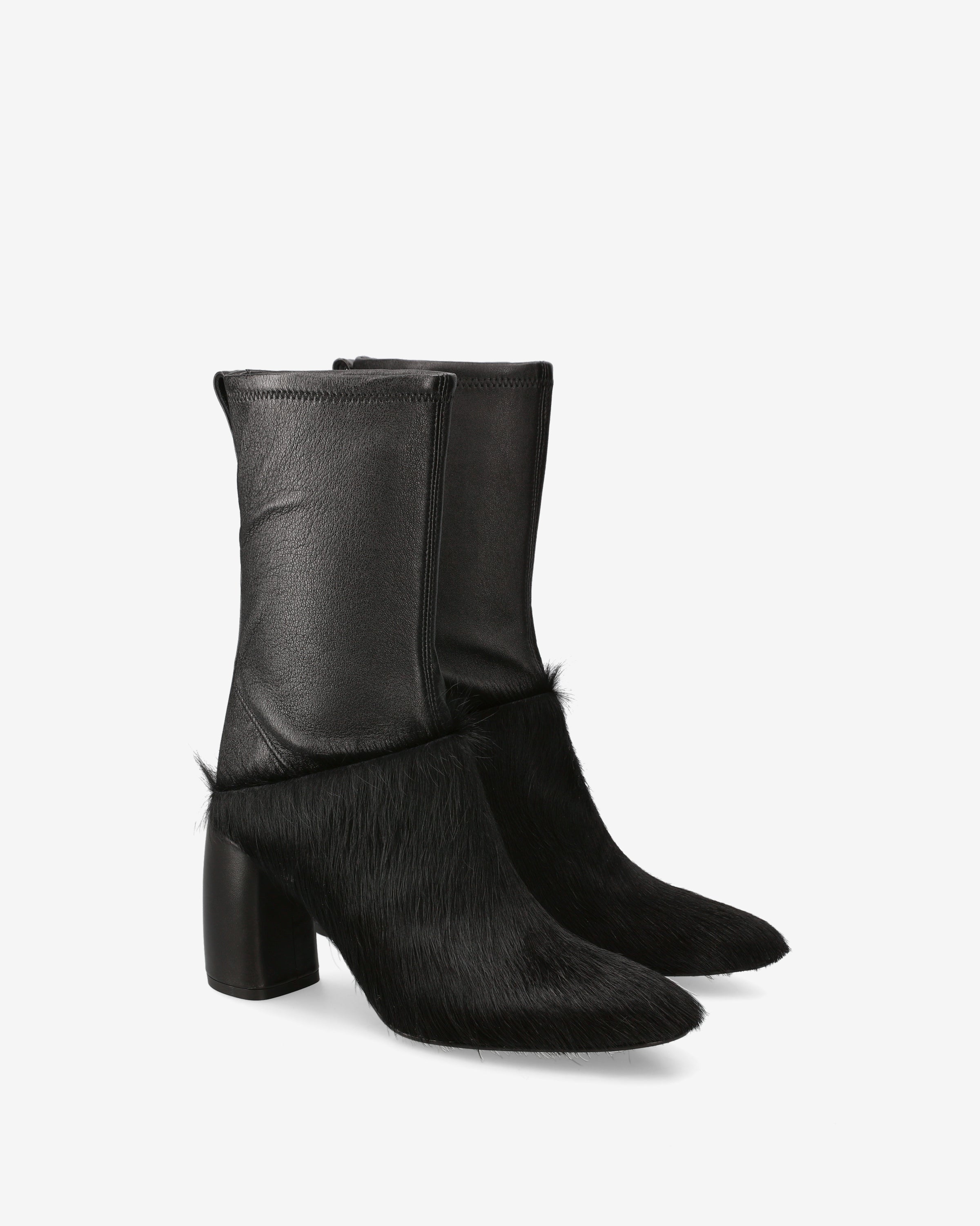 Leather and Pony Hair Ankle Boots Black